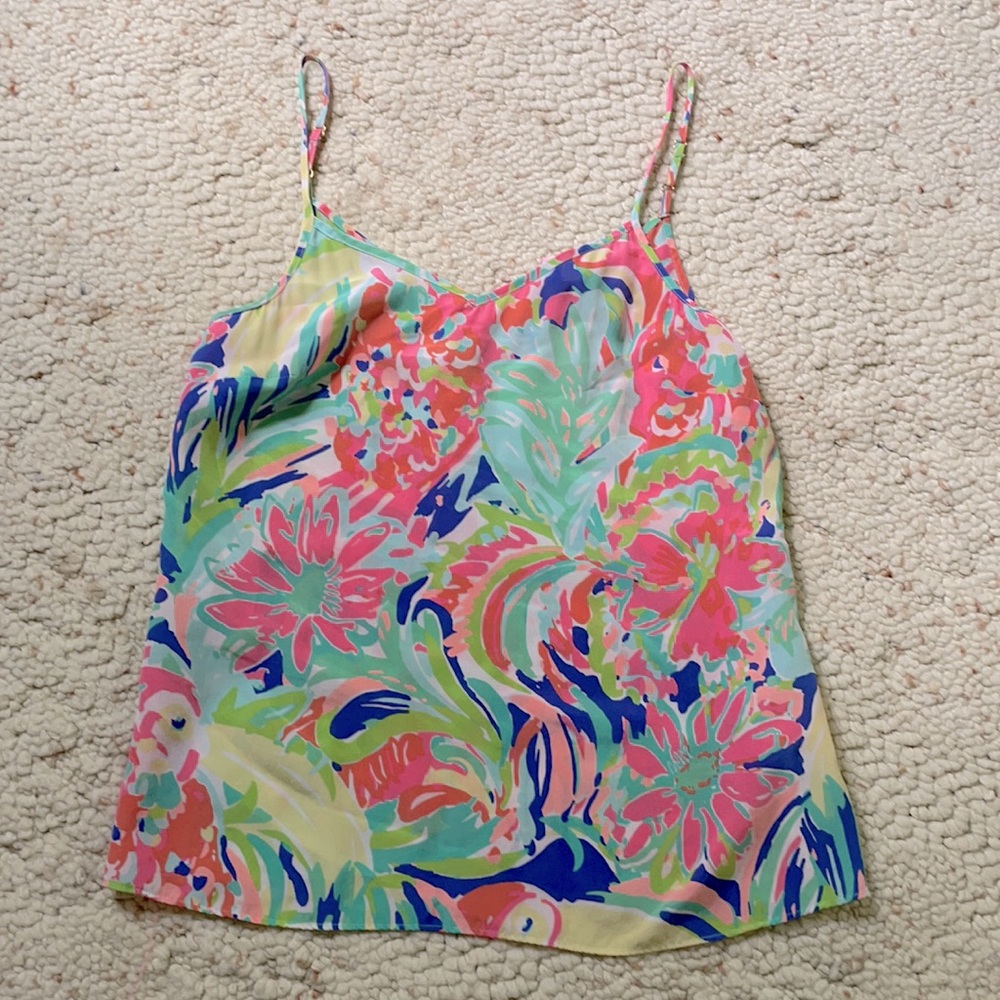 Lilly Pulitzer Zoe VNeck Silk Cami XXS Casa Banana